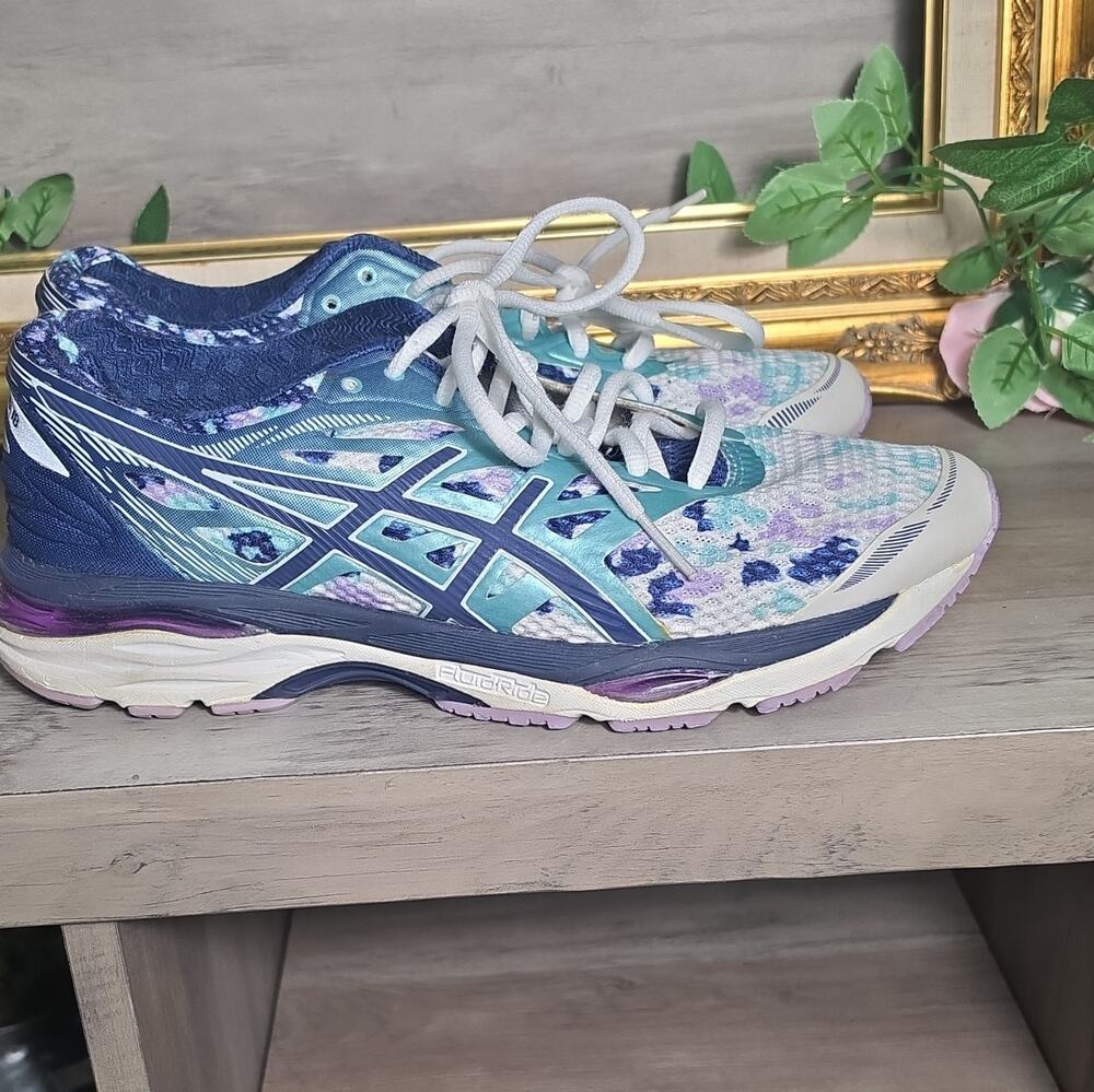 WOMENS ASICS SIZE 8.5/ BLUE/TURQUOISE GEL CUMULUS 18